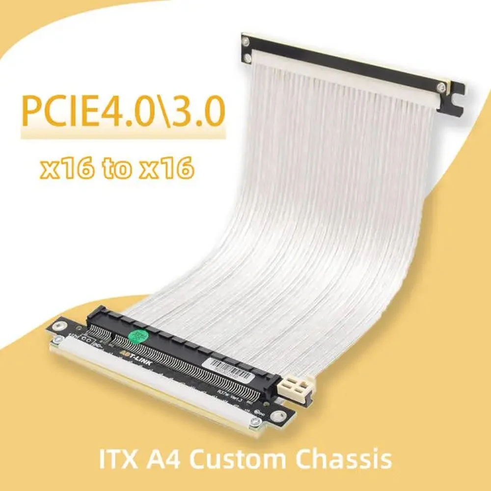 Itx Gpu Riser Pcie 4.0 16X - Silver White Reverse PCIE 4.0 Shielded